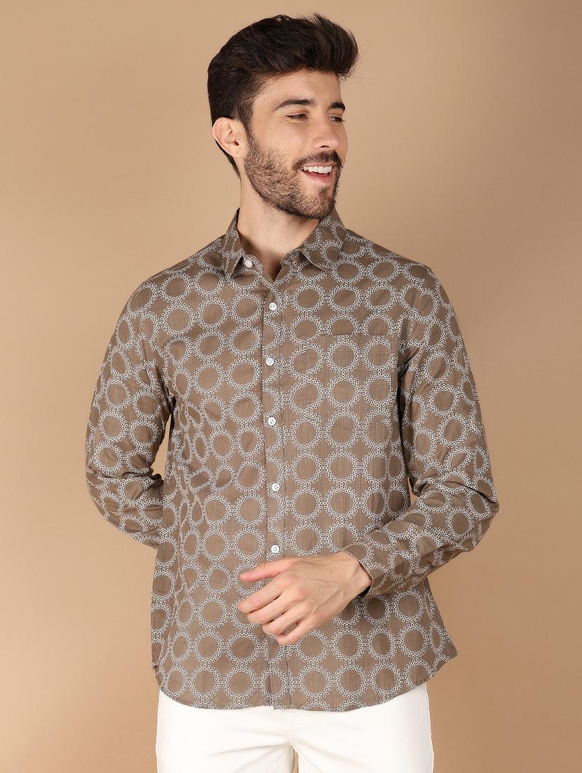 khaki printed casual shirt - 21178479 - Zoom Image - 0