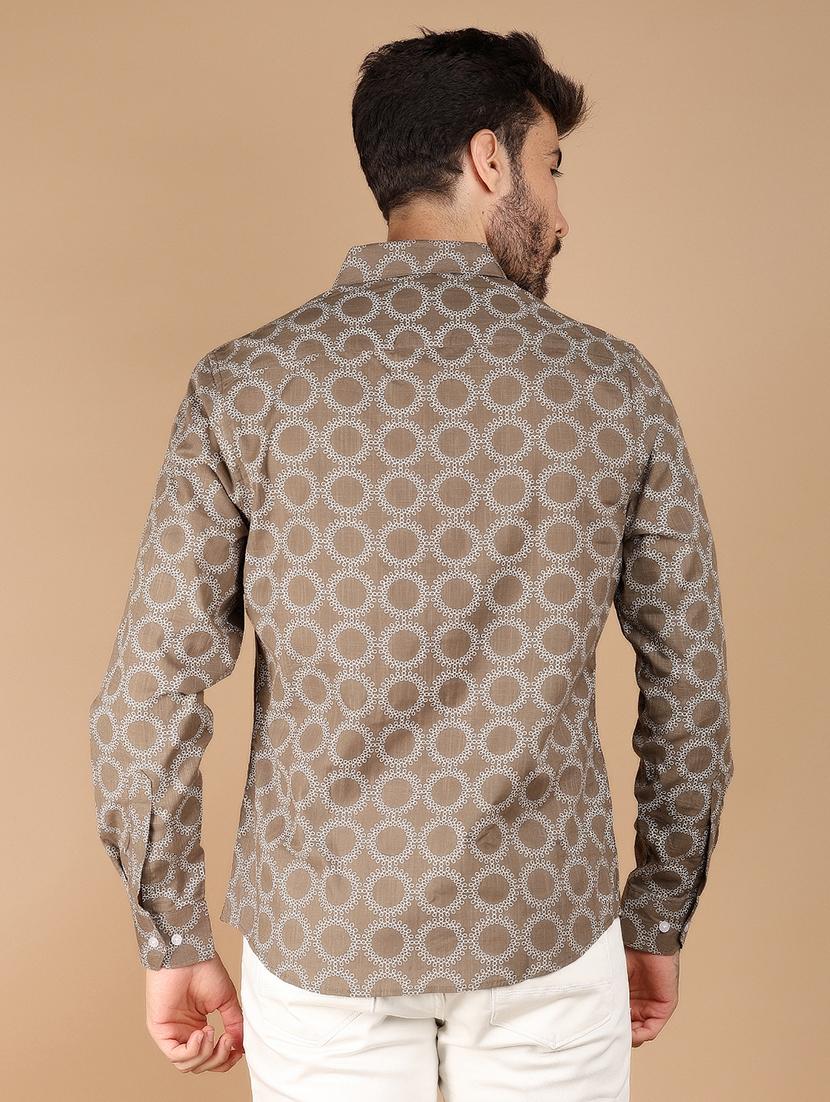 khaki printed casual shirt - 21178479 - Standard Image - 2
