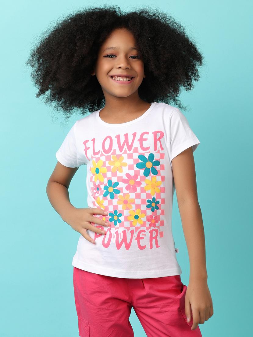 girls white cotton regular tee - 21178504 -  Zoom Image - 0