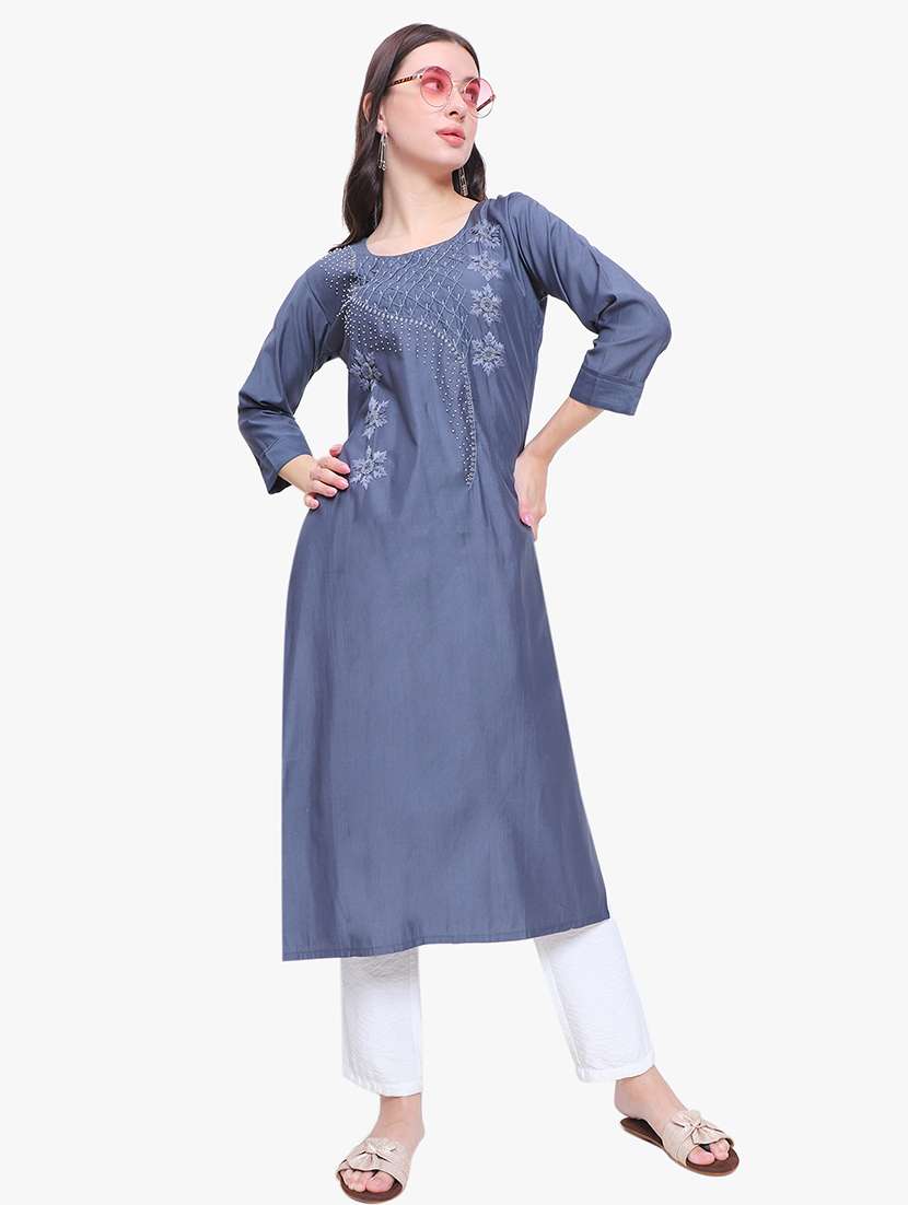 blue cotton silk straight kurta