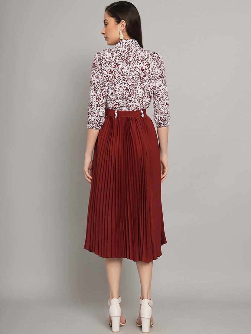 maroon polyester fit & flare dress - 21178994 - Standard Image - 2