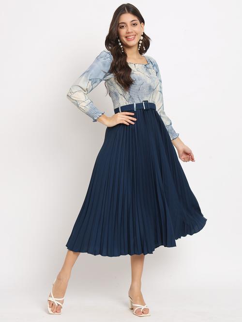navy blue polyester fit & flare dress - 21178995 -  Standard Image - 0