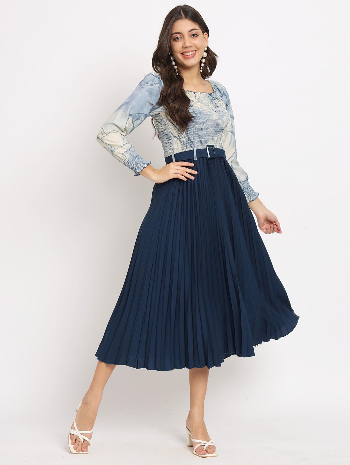 navy blue polyester fit & flare dress - 21178995 -  Zoom Image - 0