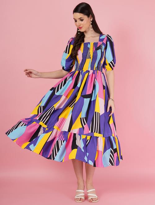 blue polyester fit & flare dress - 21178996 - Standard Image - 0