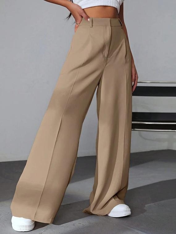 women solid high rise wide leg trouser - 21179718 -  Zoom Image - 0