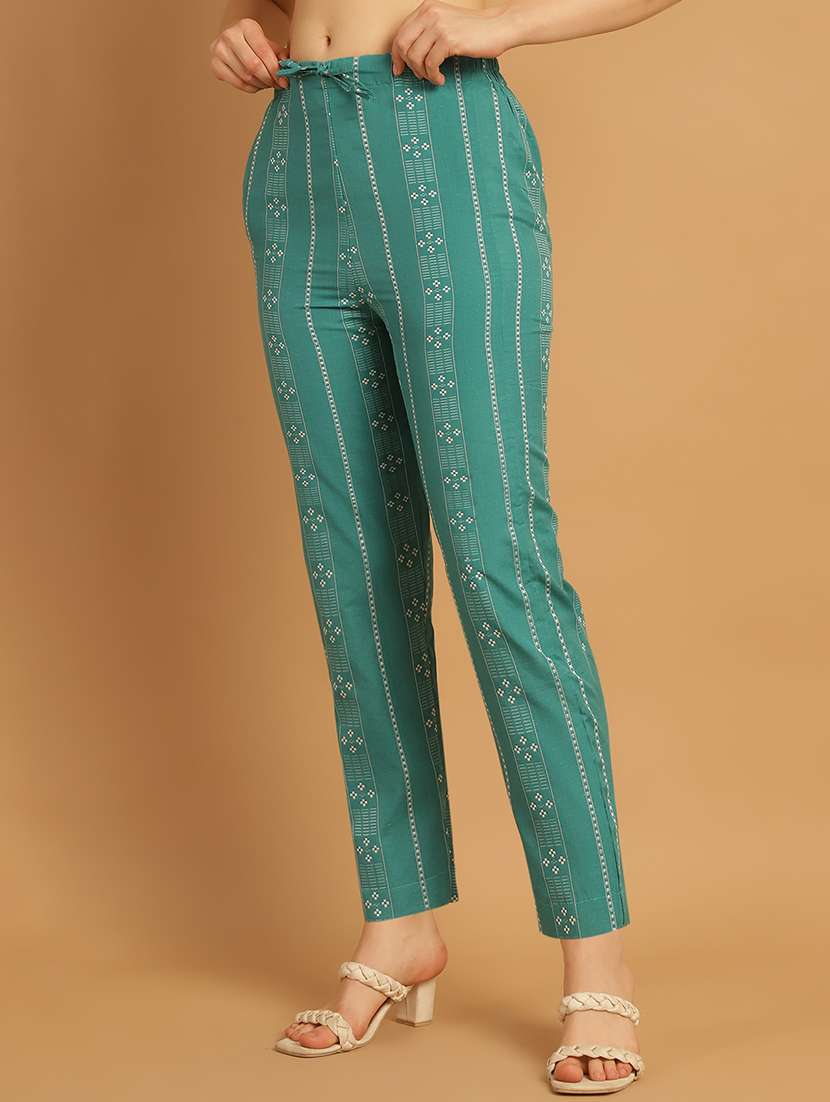 sea green printed cotton straight pant - 21180238 -  Standard Image - 2