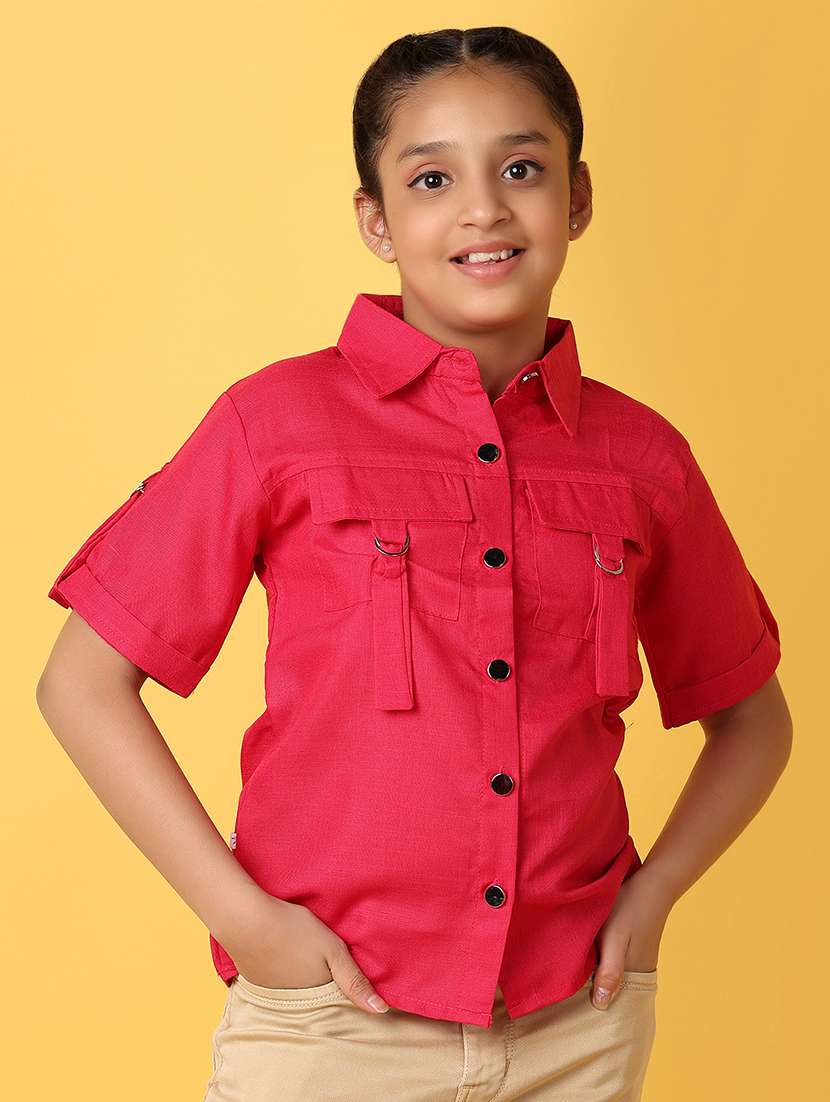 girls short sleeves solid shirt