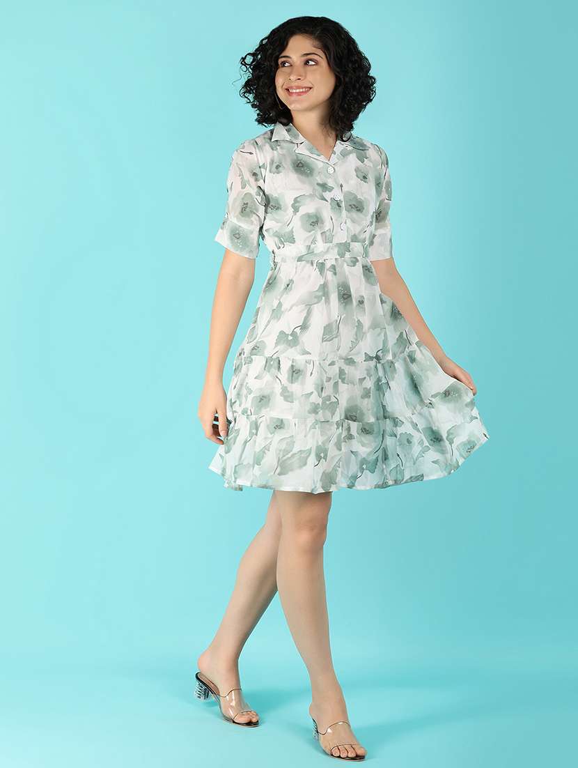 women printed puff sleeves a-line dress - 21180794 -  Standard Image - 2