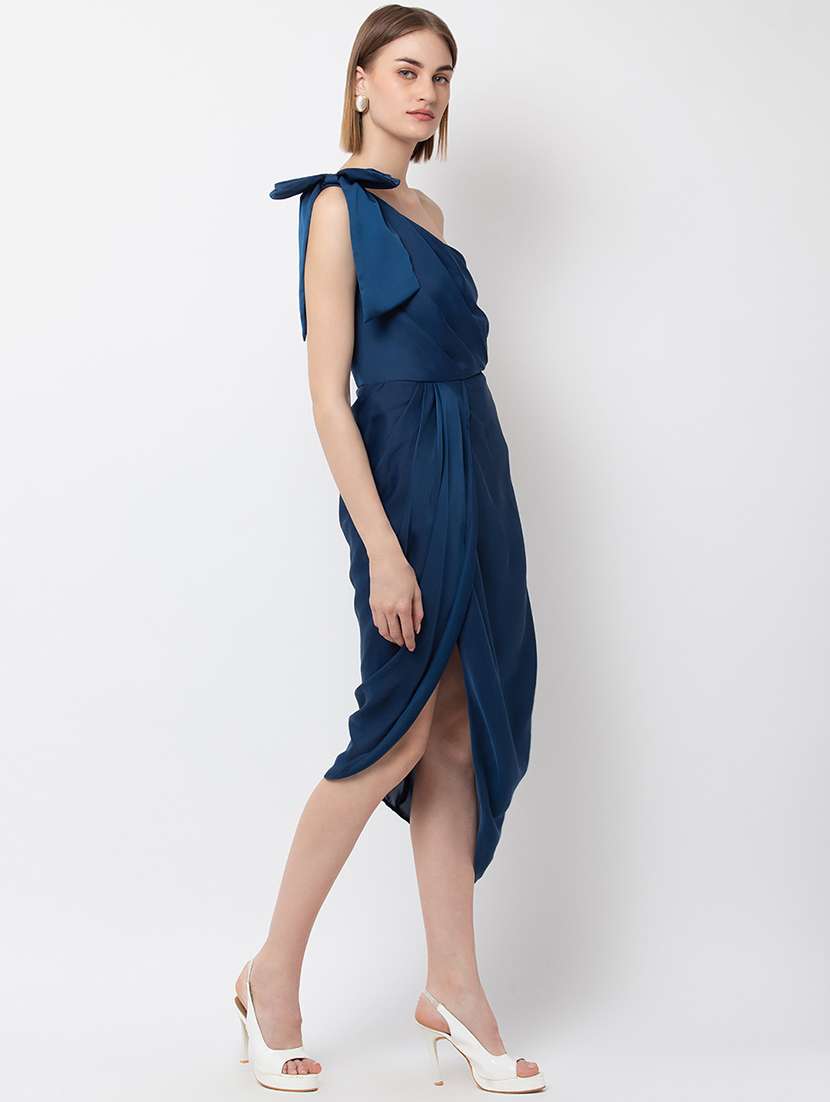 women solid single shoulder asymmetric dress - 21180883 -  Standard Image - 2