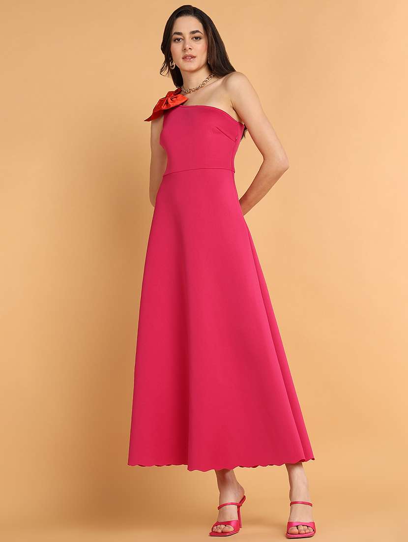 red polyester aline dress