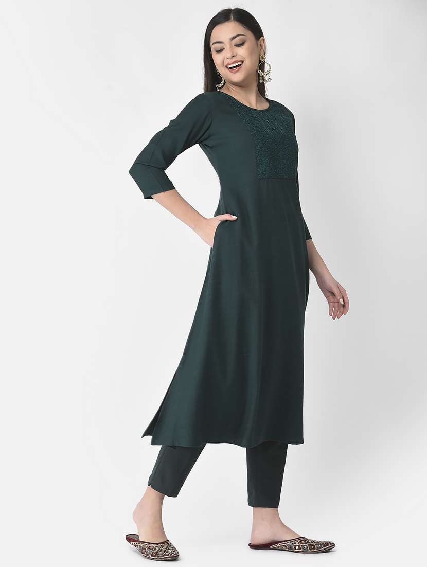 women three quarter sleeve a-line kurta - 21181050 -  Standard Image - 2