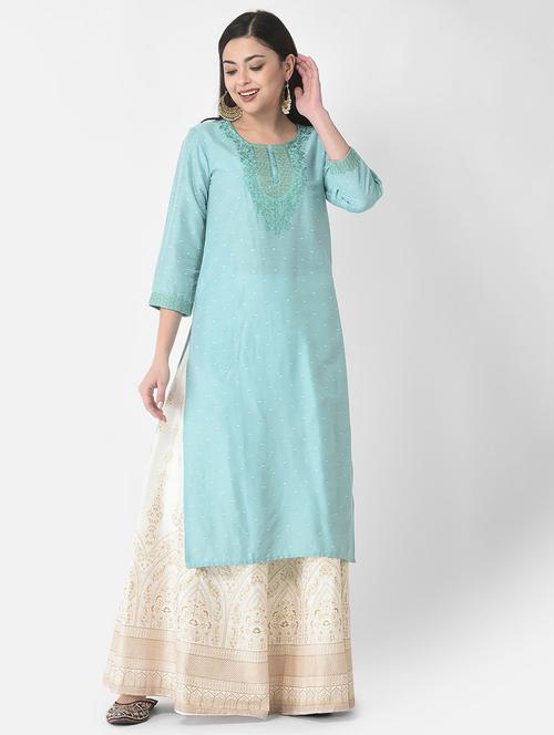 women three quarter sleeve straight kurta - 21181051 - Standard Image - 0