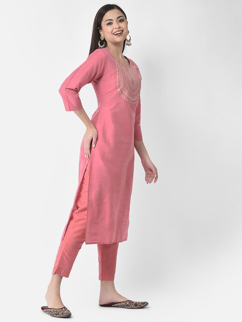 women three quarter sleeve straight kurta - 21181052 - Standard Image - 2