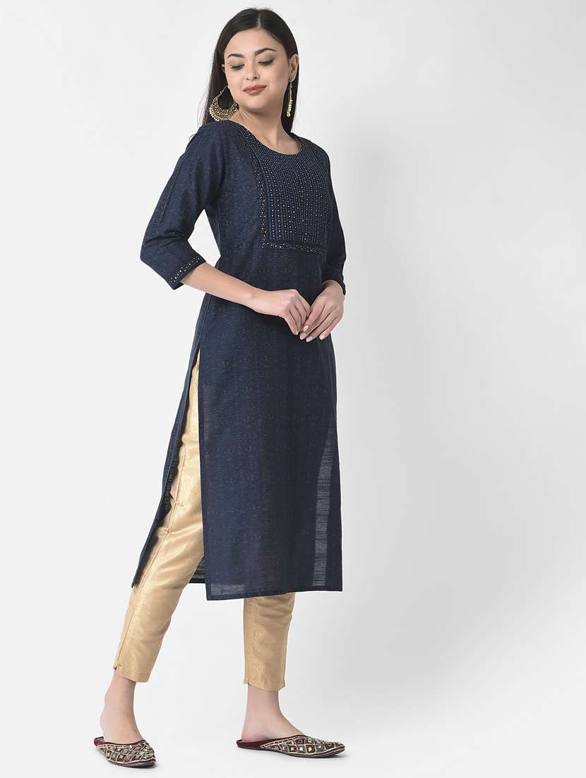 women three quarter sleeve straight kurta - 21181053 -  Standard Image - 2