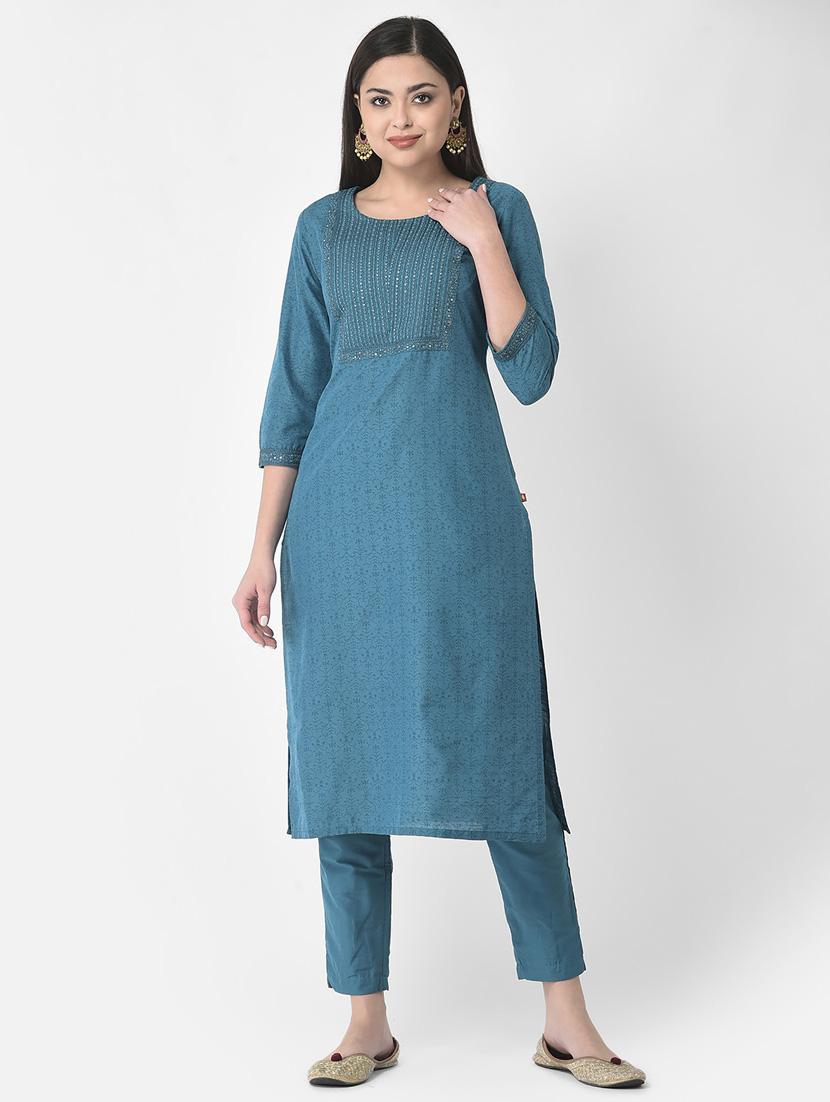 women three quarter sleeve straight kurta - 21181054 -  Zoom Image - 0