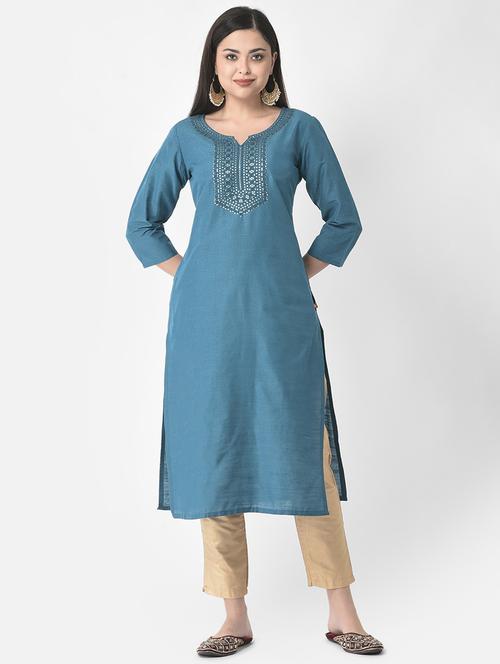women three quarter sleeve straight kurta - 21181055 - Standard Image - 0
