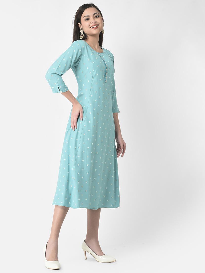women light blue round neck a-line dress - 21181060 - Standard Image - 2
