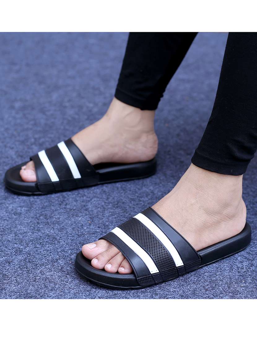 black synthetic slip on flip flops - 21181386 -  Standard Image - 2