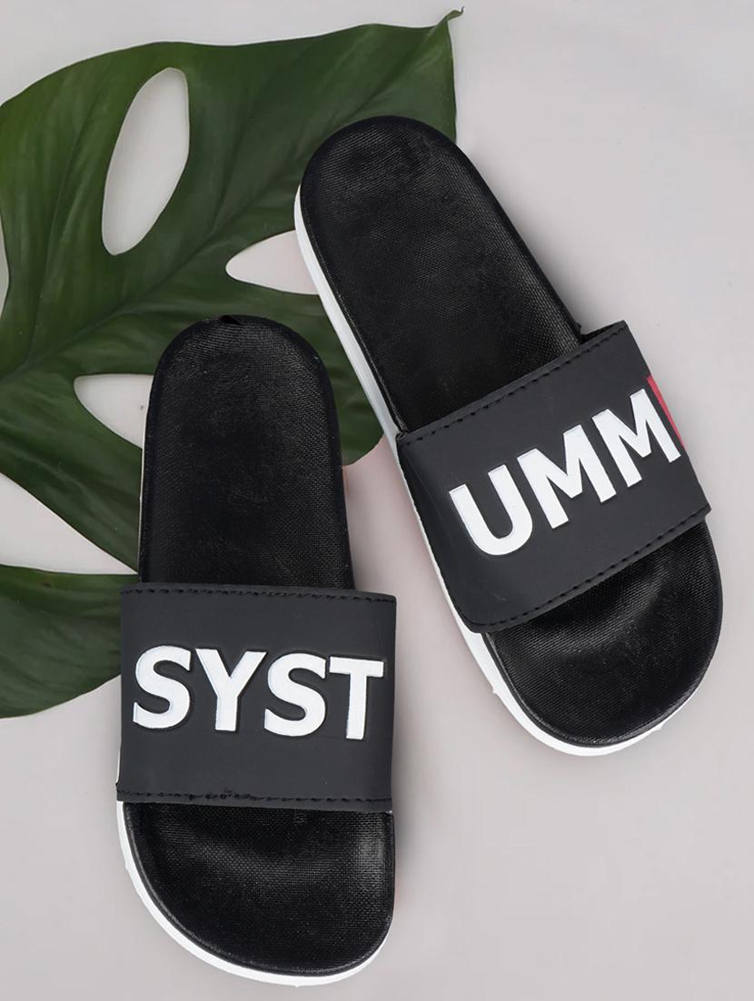black synthetic slip on flip flops - 21181395 - Zoom Image - 0