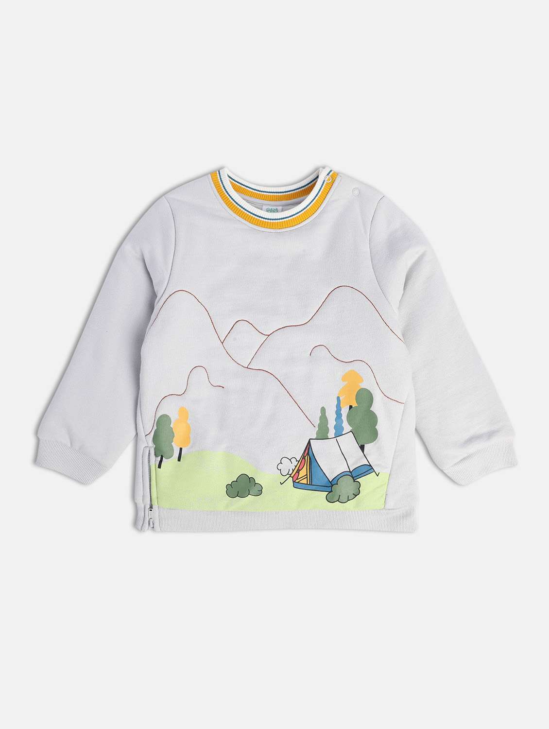 grey cotton blend front print sweatshirt