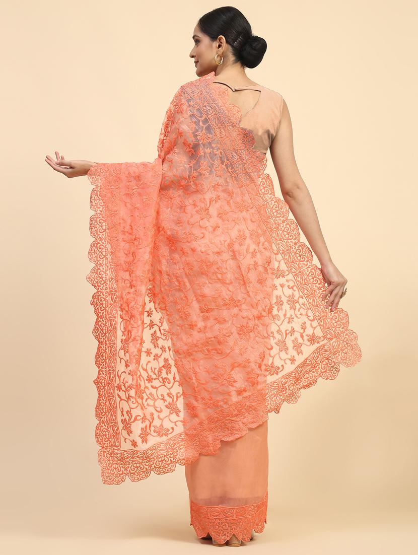 women orange embroidered saree with blouse - 21183914 - Standard Image - 2