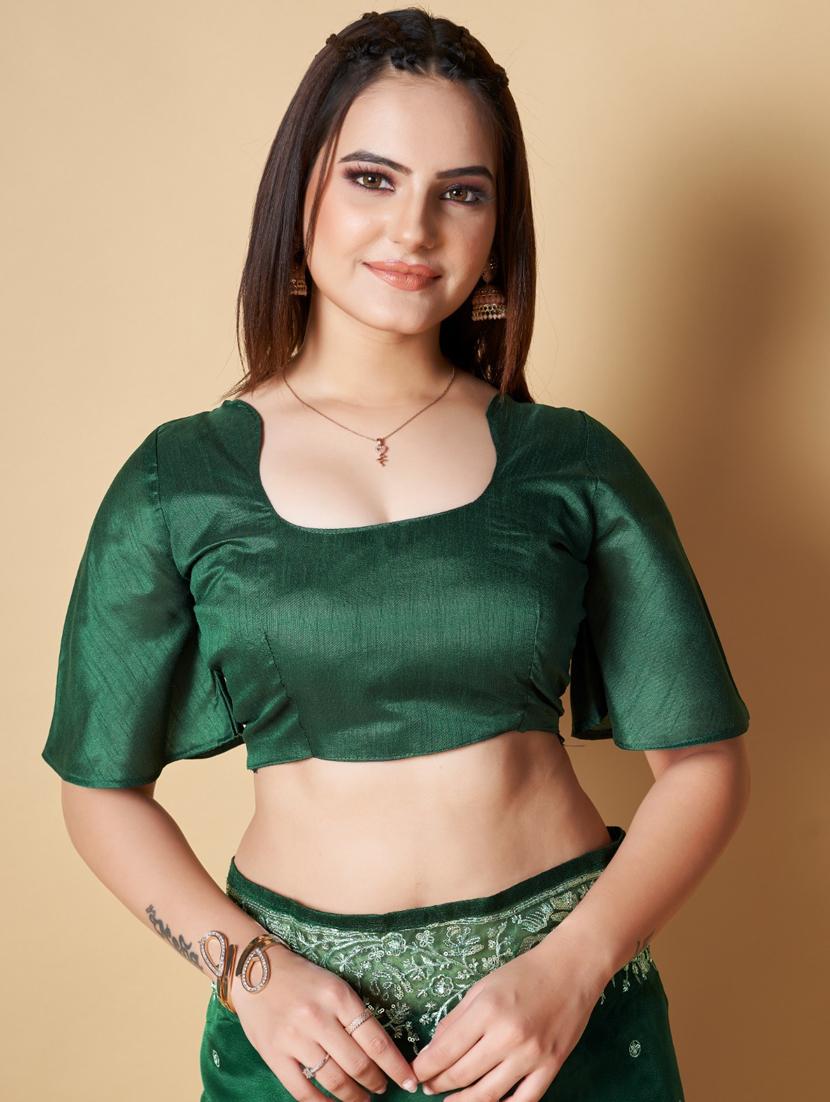 women green sequin work embroidered saree with blouse - 21184037 - Standard Image - 2