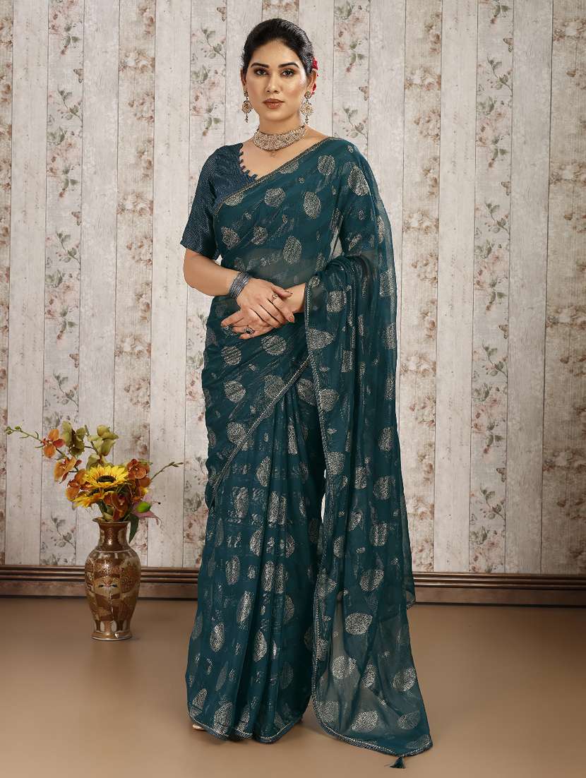 women foil printed saree
