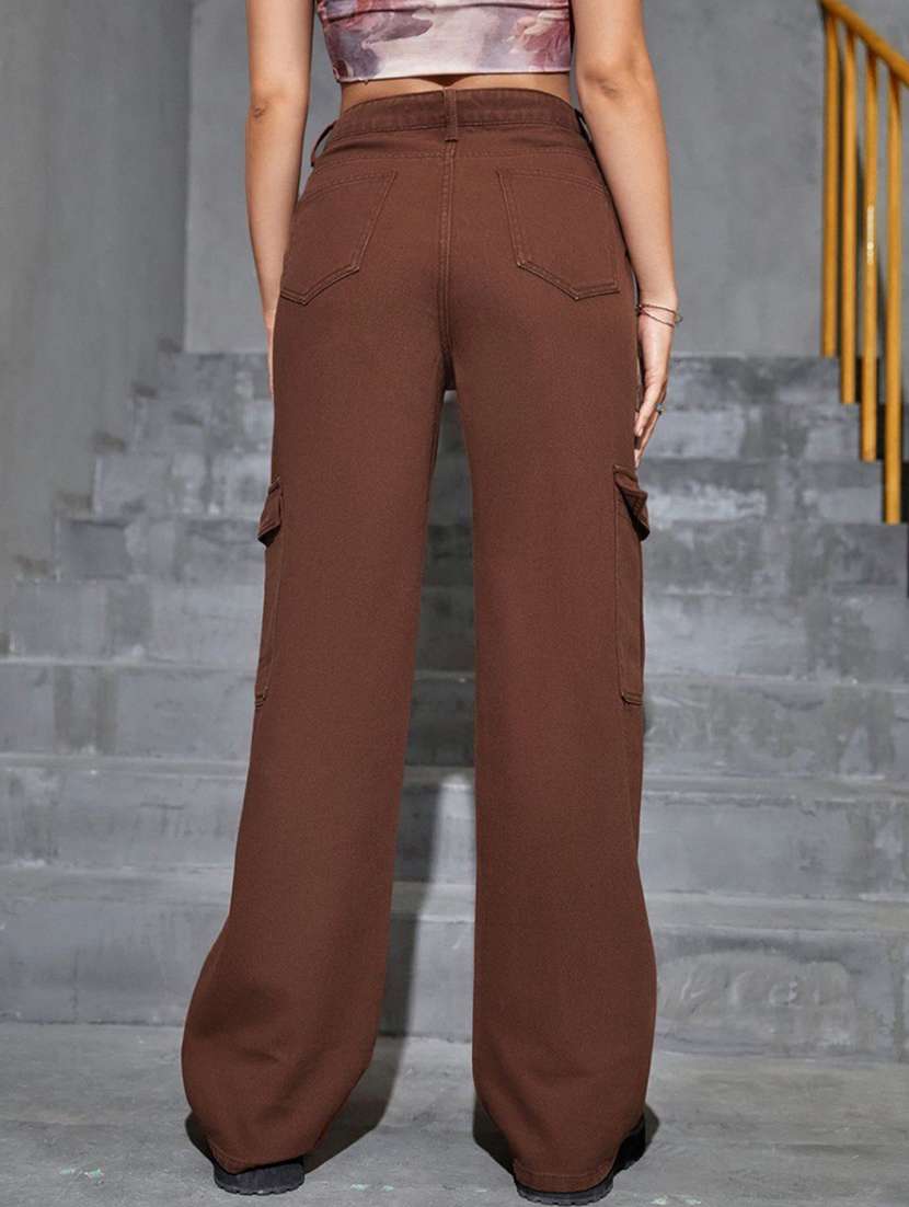women brown denim cargo jeans - 21184807 - Standard Image - 2