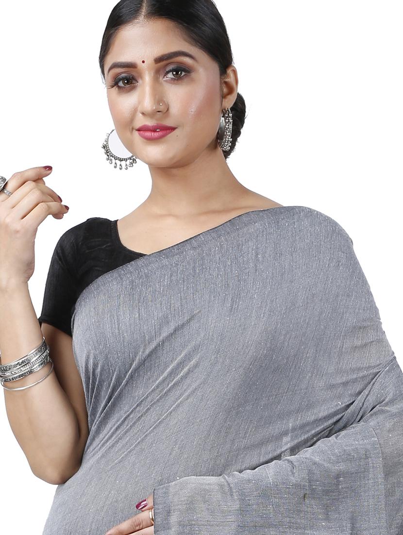 grey cotton blend handloom saree - 21185035 - Standard Image - 2