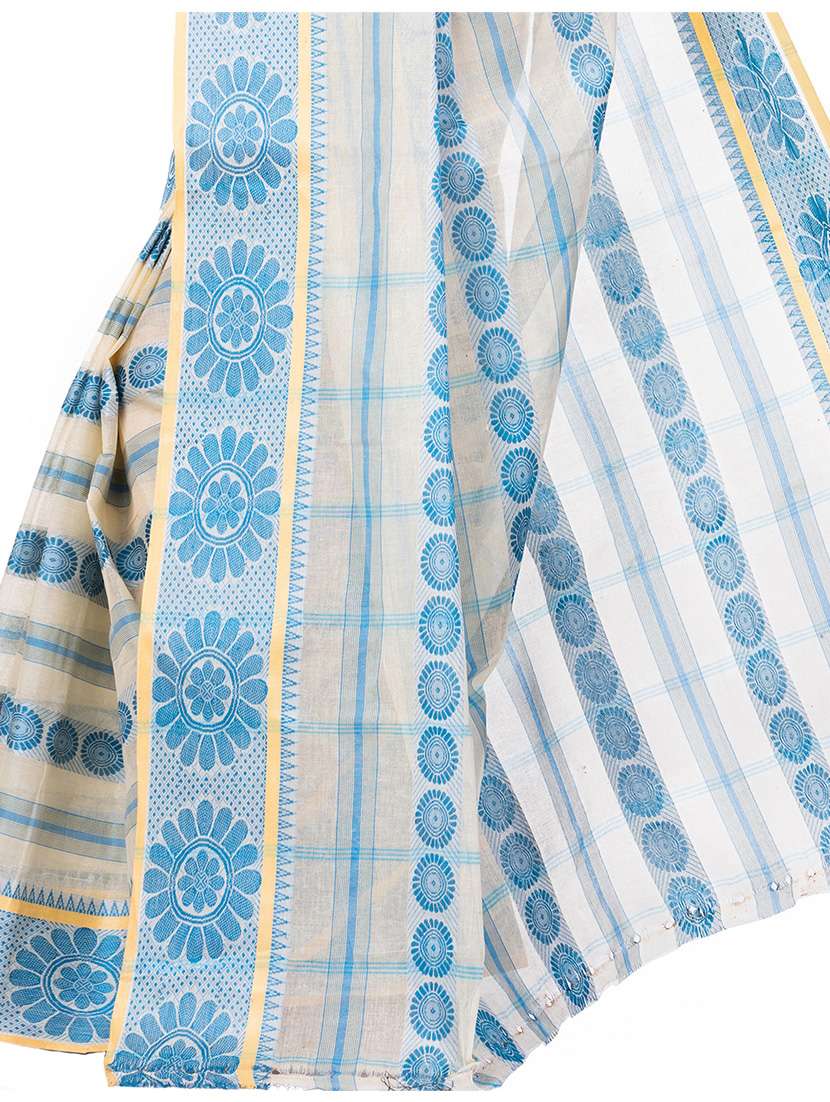 white self-designed tant saree - 21185109 - Standard Image - 2