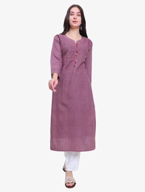 women three quarter sleeve straight kurta - 21185447 -  Standard Image - 0