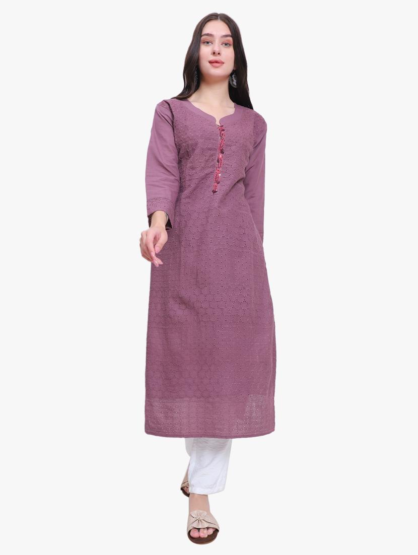 women three quarter sleeve straight kurta - 21185447 -  Zoom Image - 0