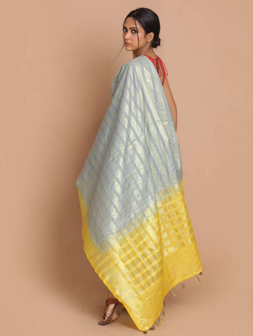 women grey striped saree with blouse - 21185518 - Standard Image - 2