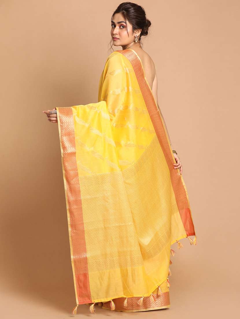 yellow liva banarasi saree with blouse - 21185533 - Standard Image - 2