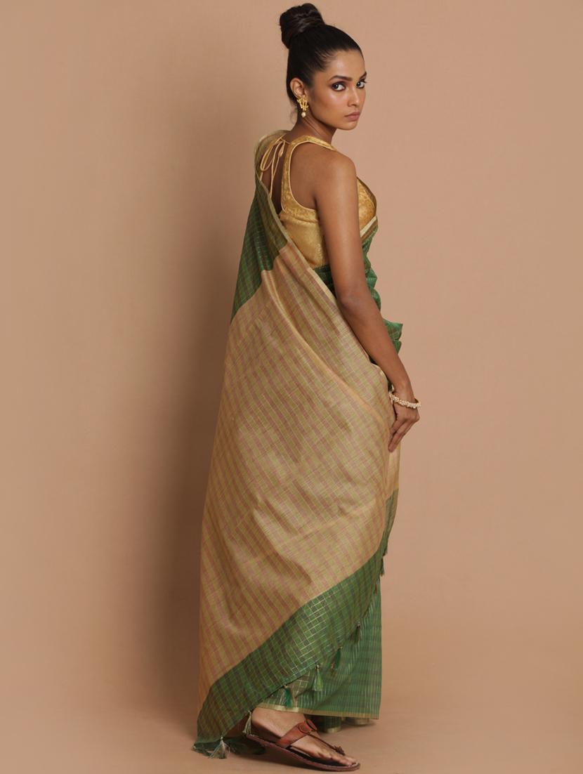 women checkered handloom saree with blouse - 21185821 - Standard Image - 2