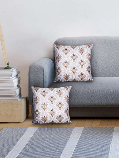 mezposh white, gold & multi damask embroidered faux silk cushion covers (16"x16") set of 2
