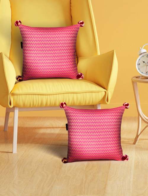 mezposh hot pink & beige chevron cotton acrylic jacquard cushion covers (16"x16") set of 2 - 21186022 - Standard Image - 0