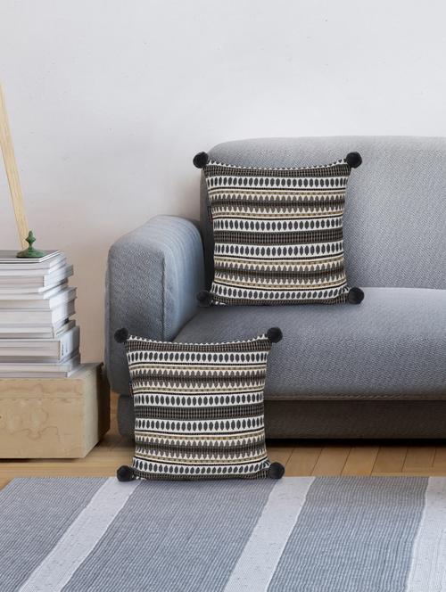 mezposh natural & grey aztec self design cotton lurex jacquard cushion covers (16"x16") set of 2 - 21186024 -  Standard Image - 0