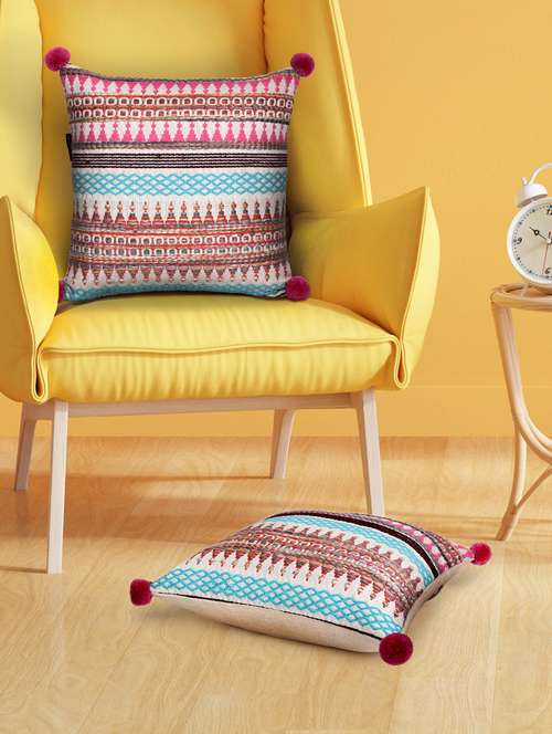 mezposh natural & multi aztec self design cotton acrylic jacquard cushion covers (16"x16") set of 2 - 21186031 -  Standard Image - 0