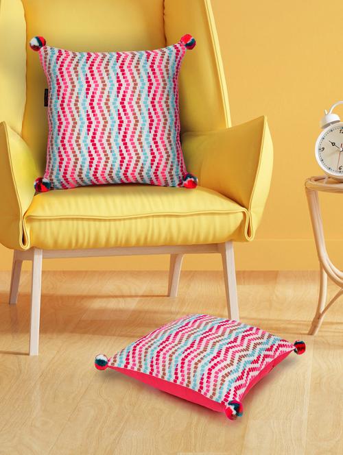 mezposh natural & multi striped cotton acrylic jacquard cushion covers (16"x16") set of 2 - 21186033 - Standard Image - 0