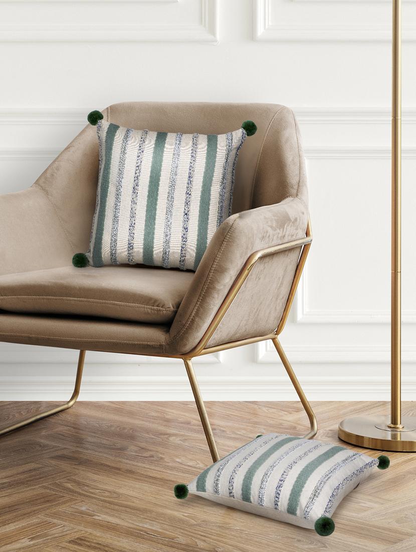 mezposh natural & sage striped cotton acrylic jacquard cushion covers (16"x16") set of 2 - 21186034 - Zoom Image - 0