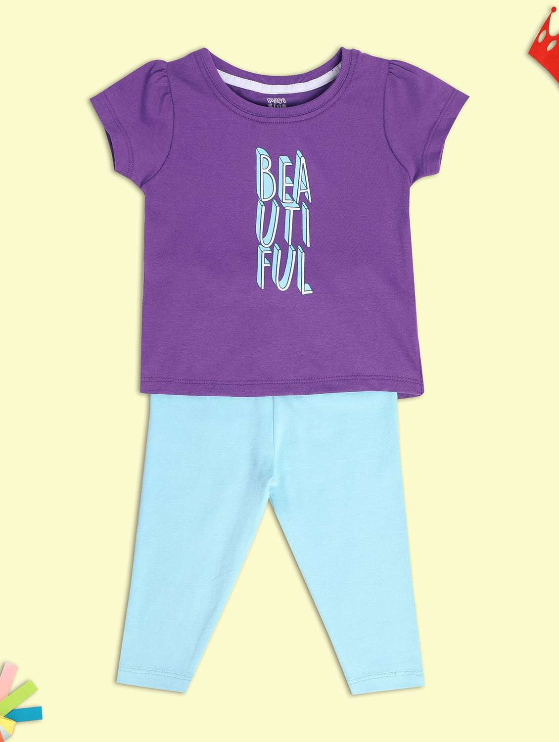 kids printed full length twin set