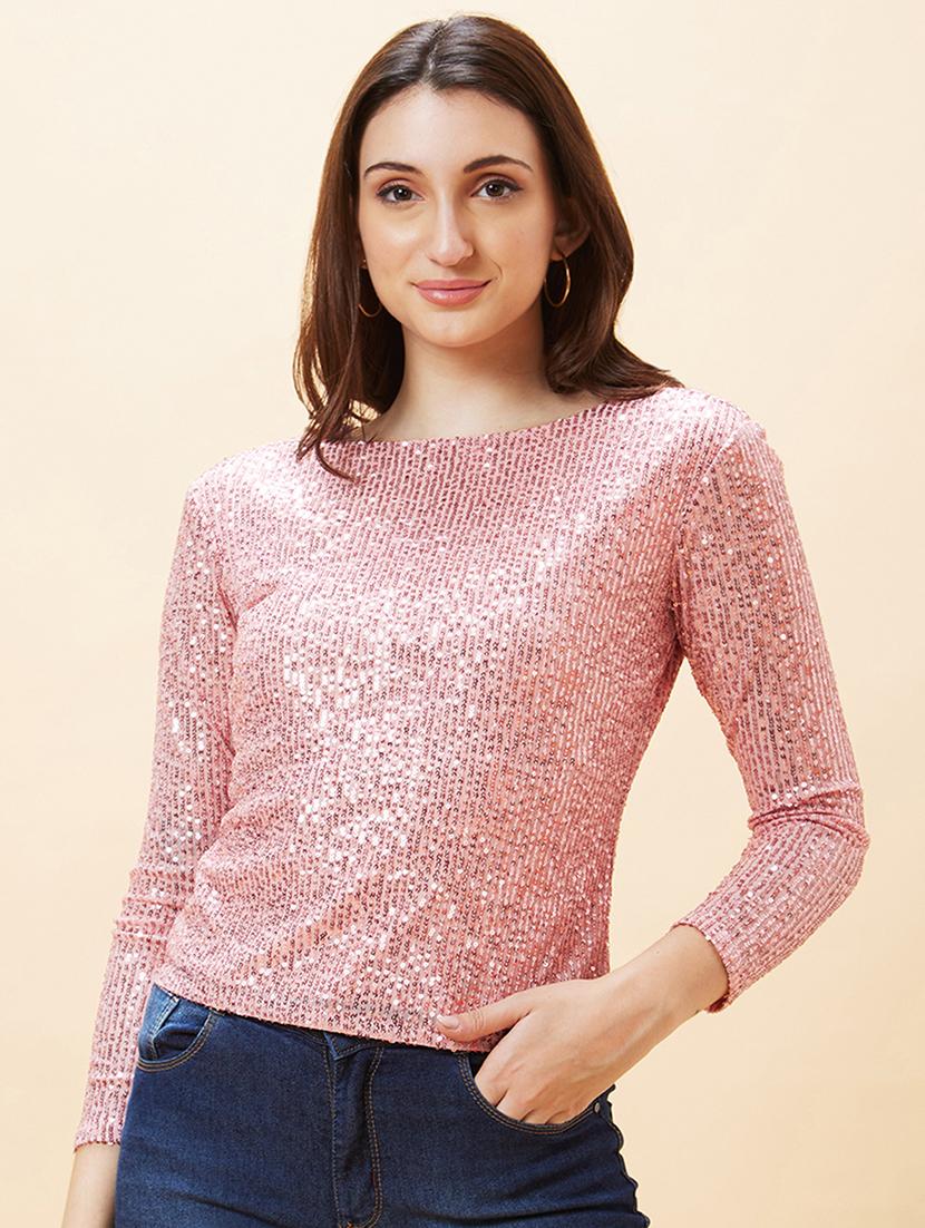 globus women pink long sleeve sequinned party top - 21193436 -  Zoom Image - 0