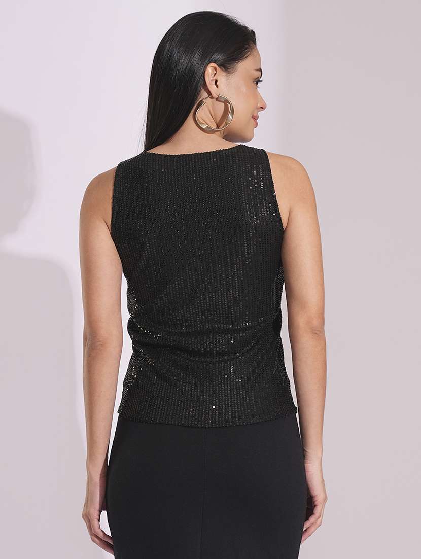 globus women black sequinned striped sleeveless party top  - 21193441 -  Standard Image - 2