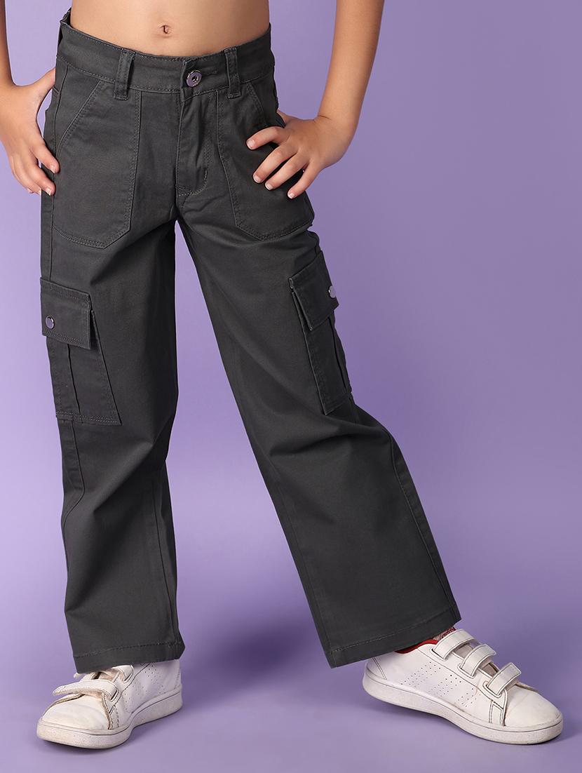 girls solid cargo trouser