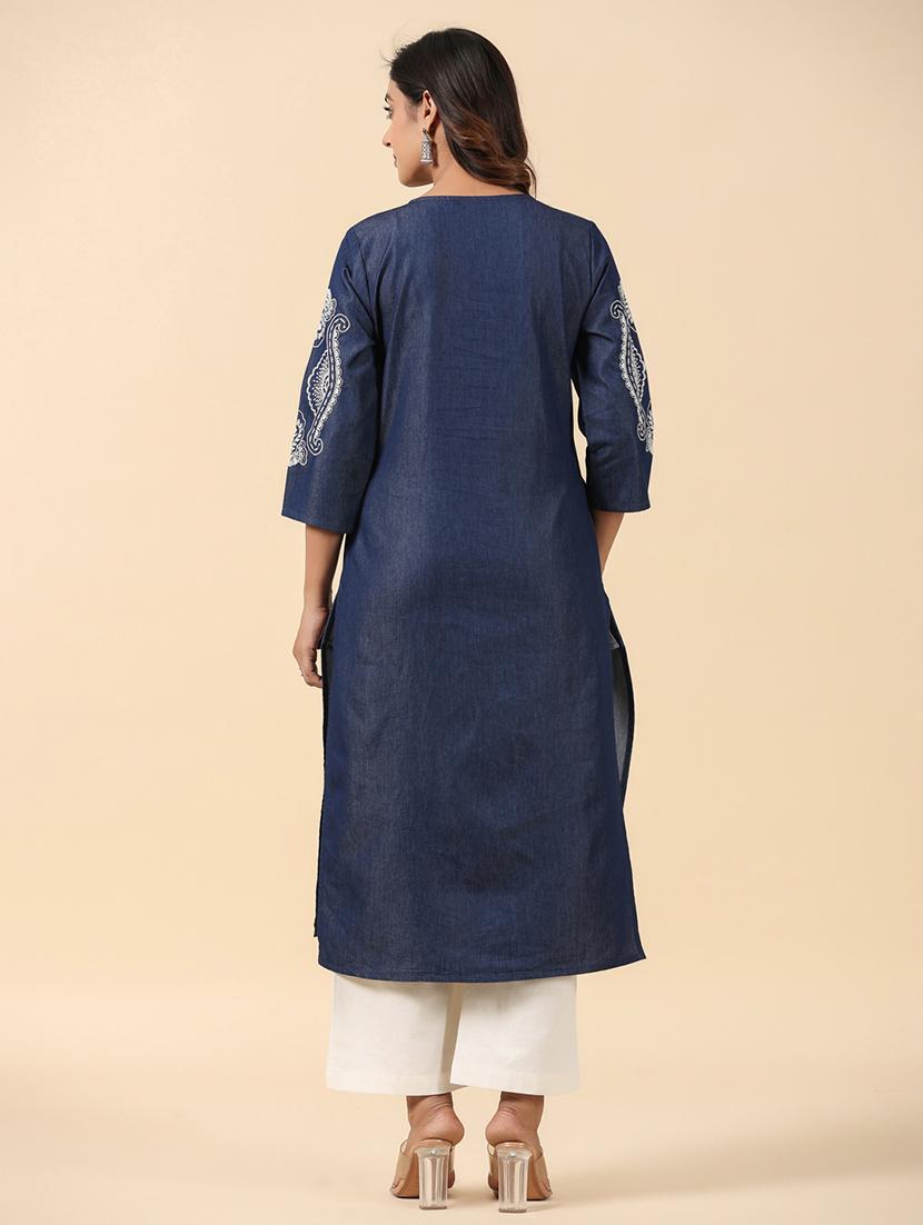 women three quarter sleeve straight kurta - 21195479 - Standard Image - 2