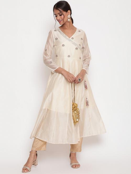 women white overlap neck angrakha kurta - 21195487 -  Standard Image - 0