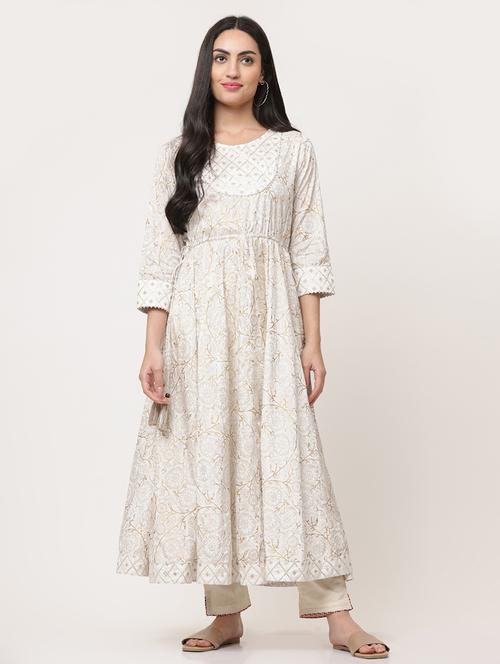 women white round neck flared kurta kurta - 21195488 -  Standard Image - 0