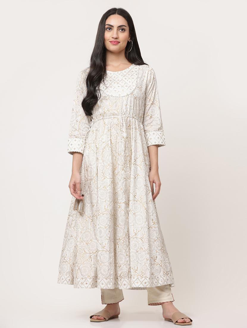 women white round neck flared kurta kurta - 21195488 -  Zoom Image - 0