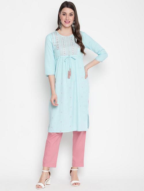 women three quarter sleeve straight kurta - 21195542 - Standard Image - 0